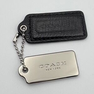 Coach Purse Hangtag‎ Set Black Leather Silver Logo Metal Chain Charm Set